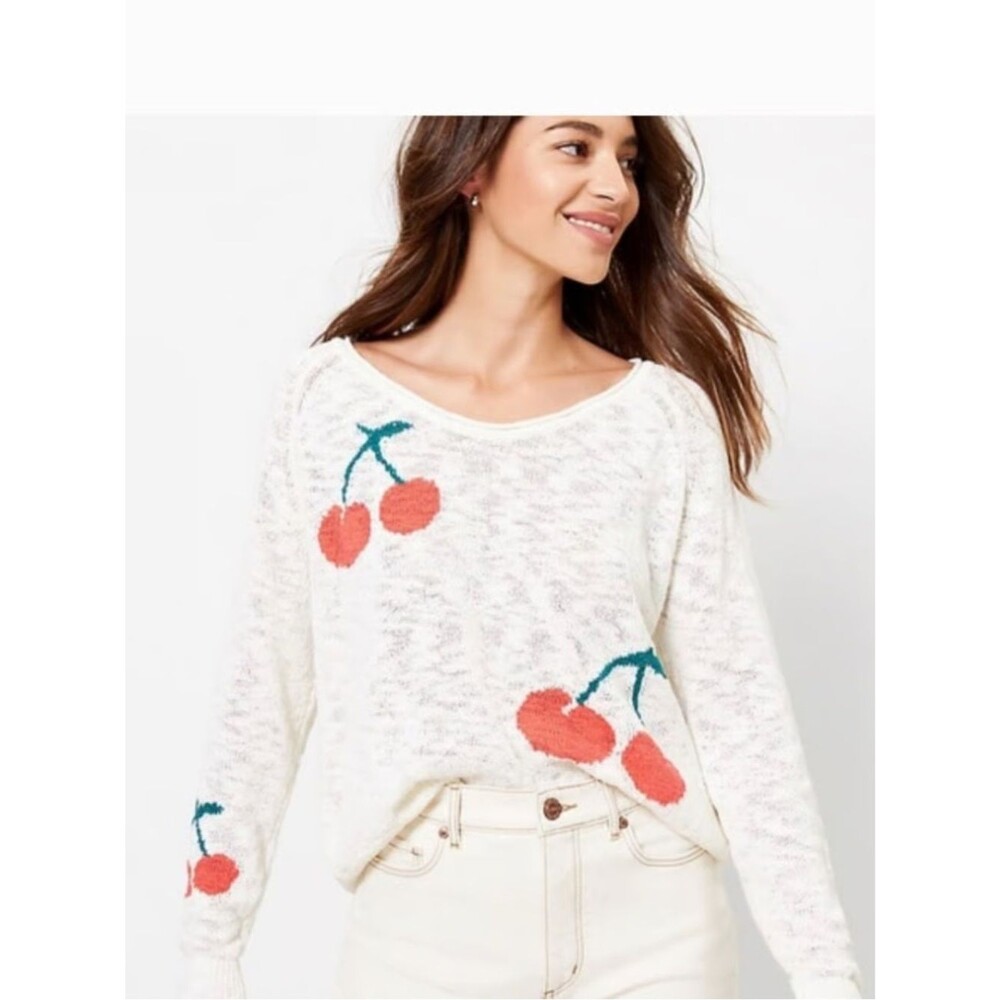 Lou & Grey Cherry Knit V Neck Oversized Sweater S